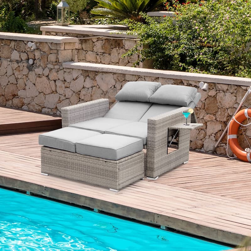 2-Piece Outdoor Wicker LoveSeat and Coffee Table Set with Built-in ...