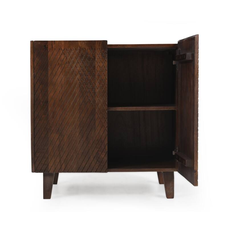 Sideboard Cabinet with 2 Fluted Doors, Mango Wood Storage Cabinet, Buffet Cabinet with Adjustable Shelf & Tapered Legs