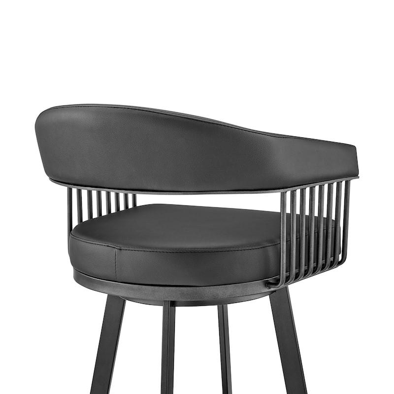 30" Mod Black Faux Leather Black Finish Swivel Bar Stool - 38" x 22" x 21"