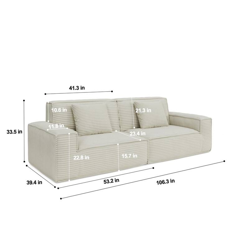 Anmytek Extra Large Plush 106.3-Inch Modern Striped Fabric Vacuum-Compressed Sofa - Full Sponge High Rebound Beige