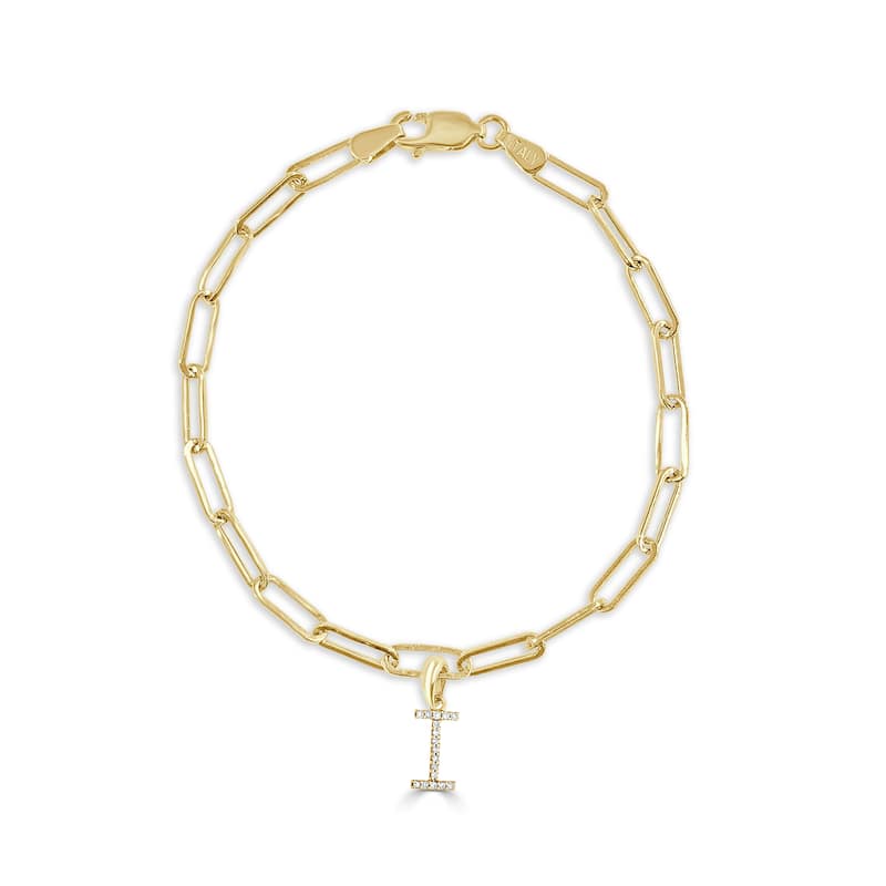 Joelle Collection Initial Bracelet Diamond 1/10 CT. TW 14K Yellow Gold Link Bracelet - I - Yellow