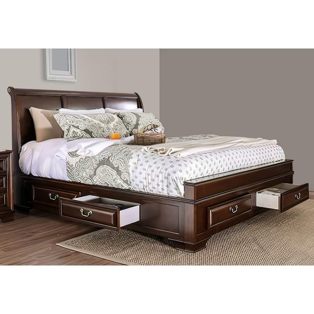 Eastern King Size Bed with 6 Drawers, Brown