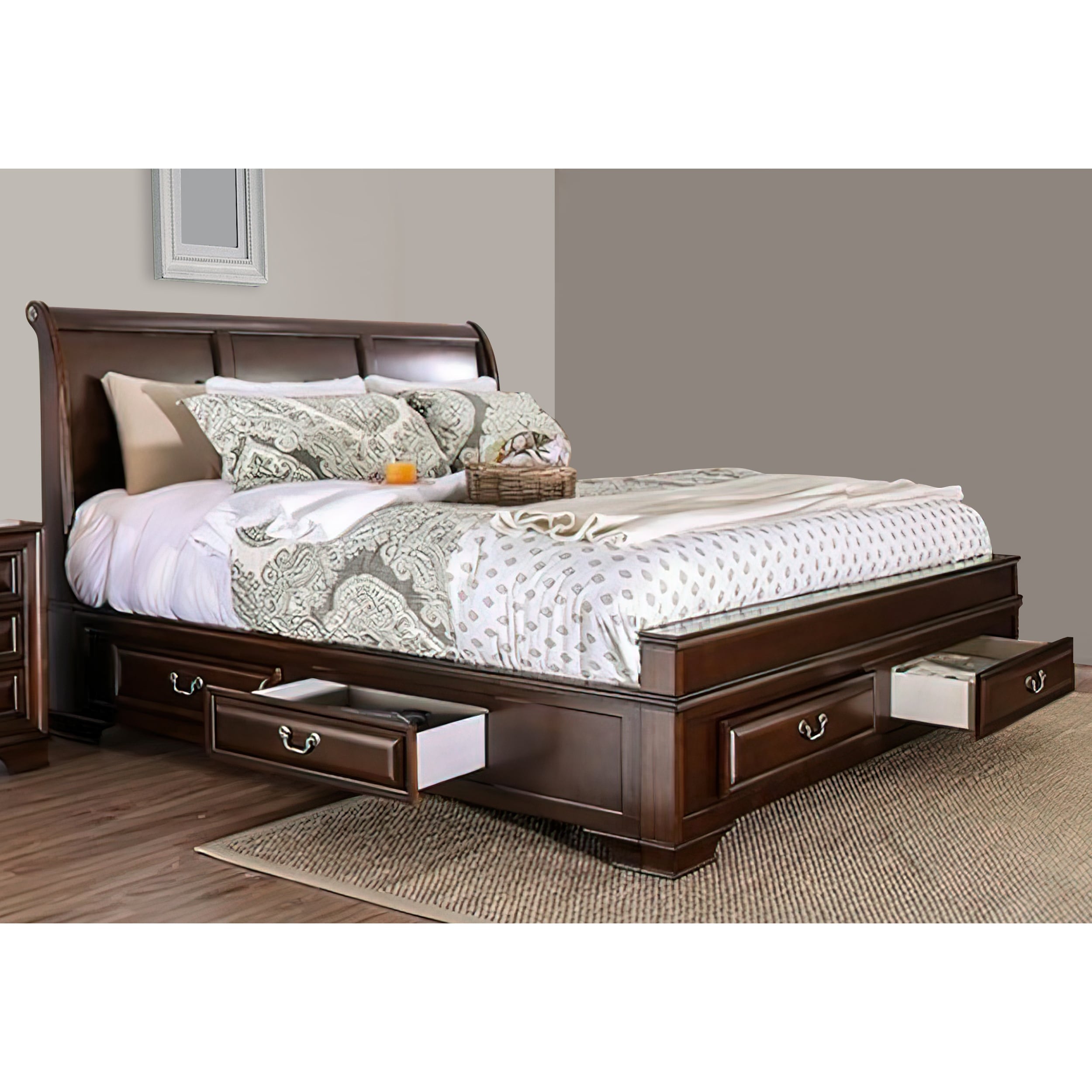 Eastern King Size Bed with 6 Drawers, Brown