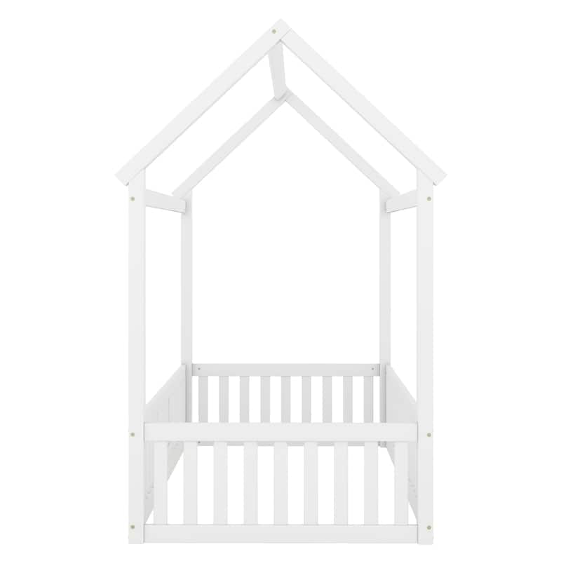Twin Pine House Bed with Fence and Door