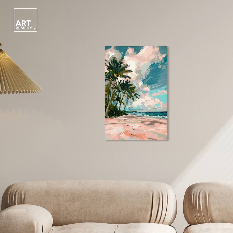 Art Remedy Palms Under The Sun Gallery Wrapped Colorful Coastal 1 Piece Canvas Wall Art
