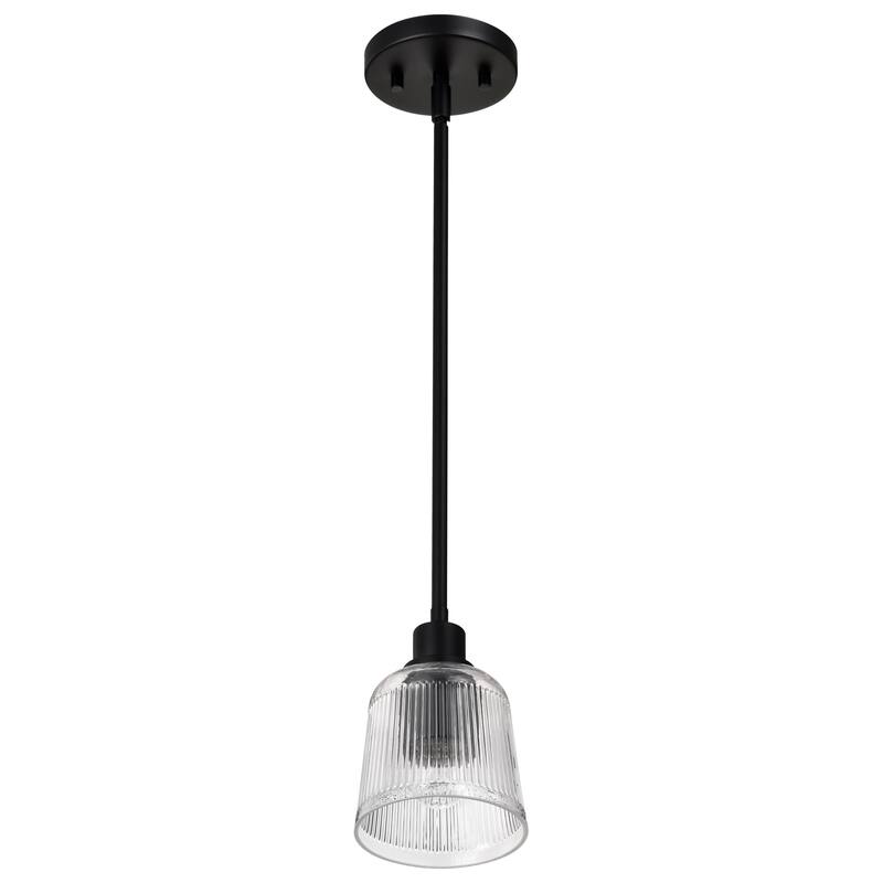 Grayson 1 Light Mini Pendant Matte Black Finish Clear Ribbed Glass - Matte Black