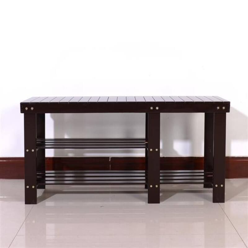 90cm Strip Type Bamboo Stool Shoe Rack with Boots Compartment Coffee - 35.43 x 11.02 x 17.72