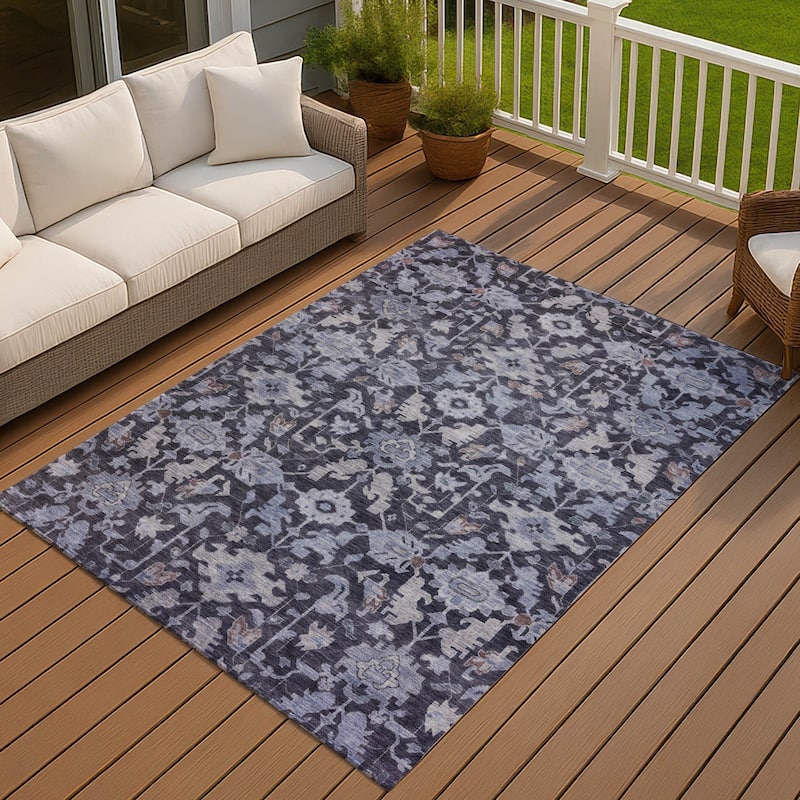 Machine Washable Indoor/ Outdoor Casual Traditional Chantille Rug - Navy - 2'6" x 3'10"