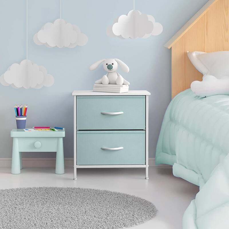 2 Drawer Bedside Nightstand End Table Bedroom Dresser, Pastel Colors