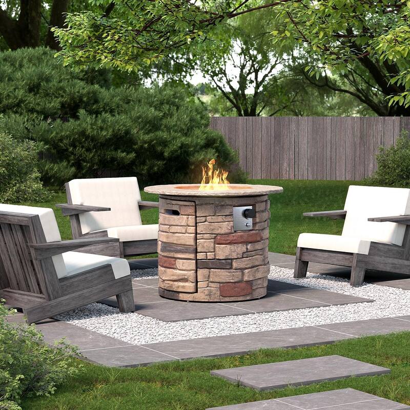 COSIEST Round Faux Stone Propane Fire Pit Table