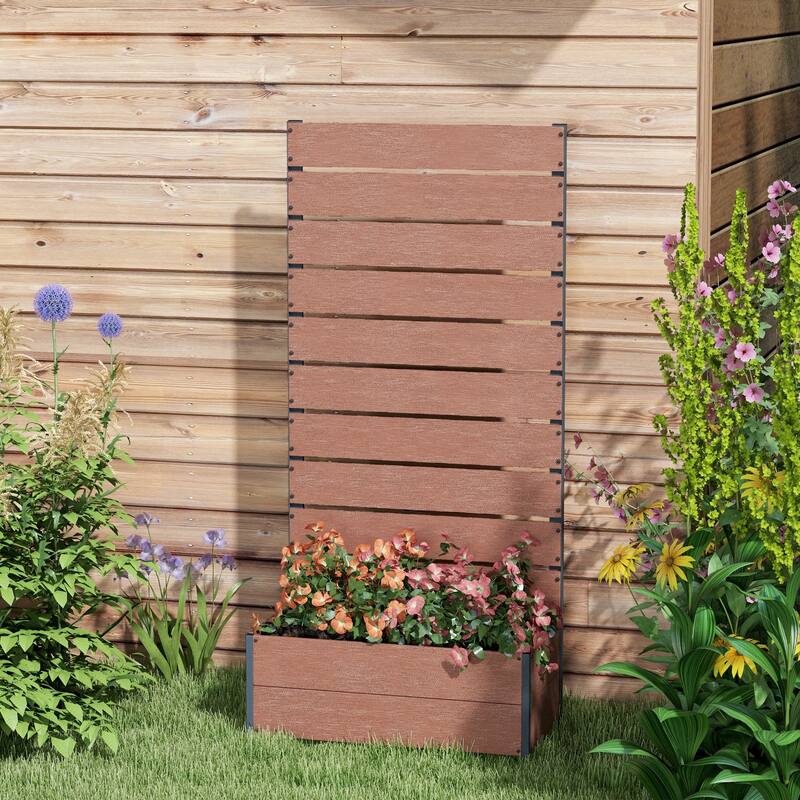 Outdoor Raised Garden Bed Planter with Slatted Trellis Draining Design
