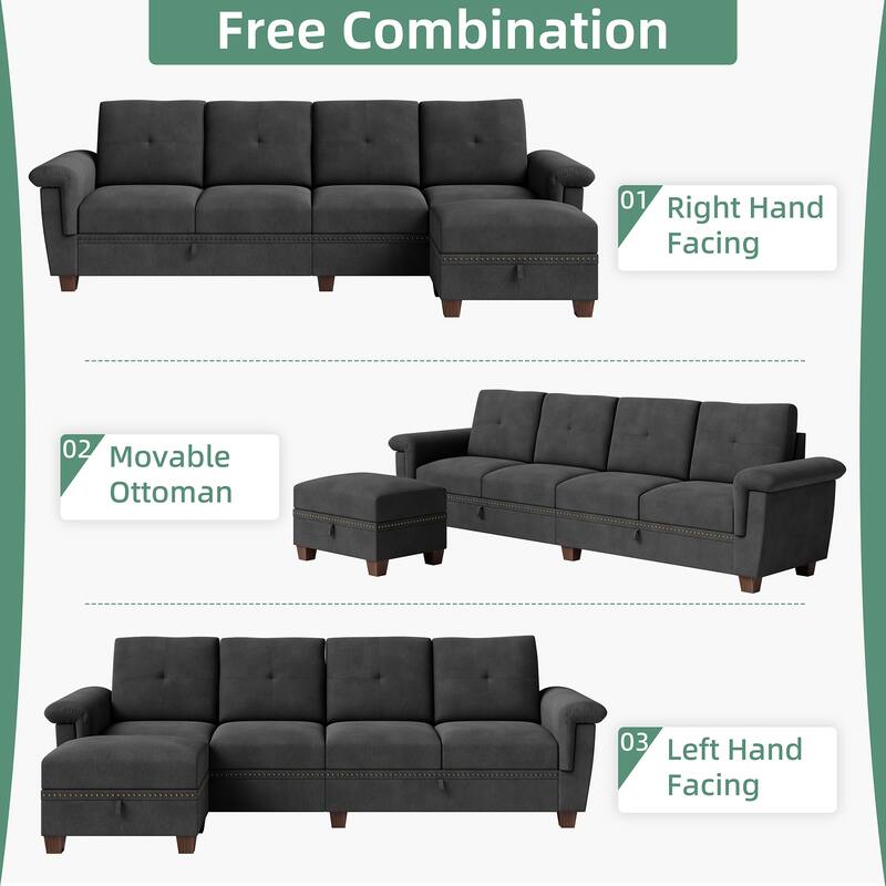 108'' Convertible Sectional Sofa with Seat Storage