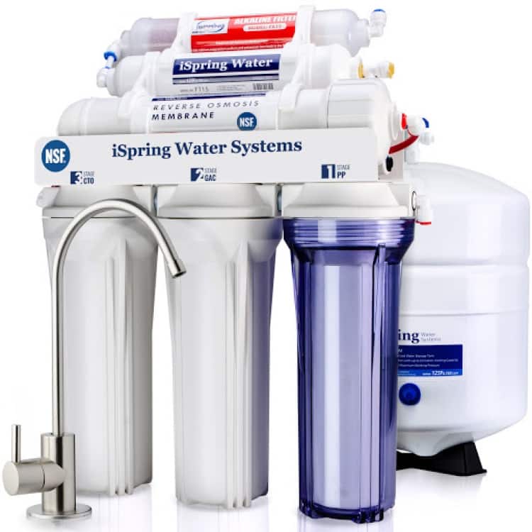 iSpring NSF Certified Under Sink 6-Stage Reverse Osmosis Drinking Water Filtration System with Alkaline Remineralization - White