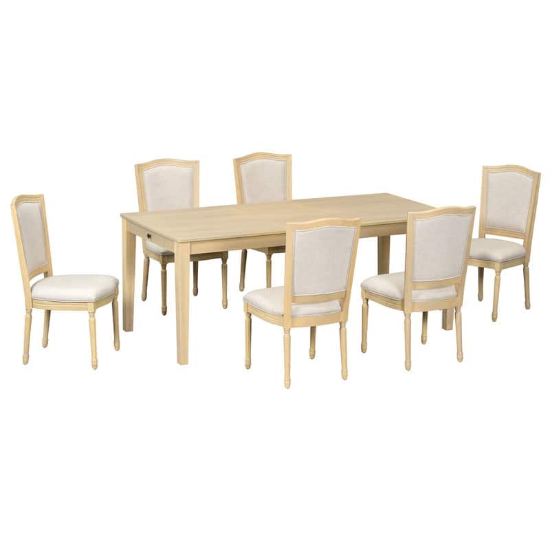 7-Piece 78.1'' Extendable Dining Table Set With 18-Inch Removable Leaf, 6 Upholstered Dining Chairs, And 2 Built-In Drawers