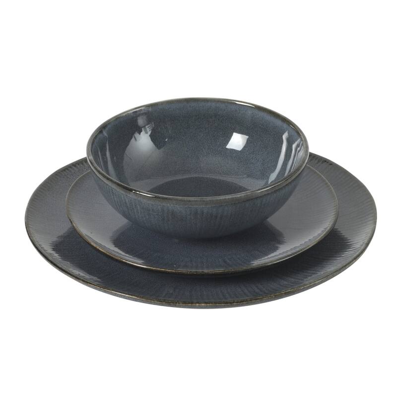 Gibson Elite Sandy Pines Stoneware Plates and Bowls Set - 12 Piece Reactive Glaze Dinnerware Set - Service for 4