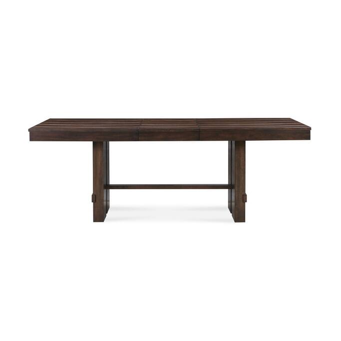HomeRoots 84" Dark Brown Wood Self-Storing Leaf Trestle Base Extension Dining Table - 84 in. x 30 in. x 42 in.