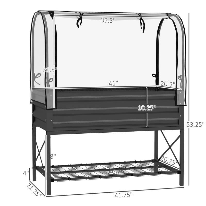 Outsunny Raised Garden Bed with Cover and Storage Shelf, Rectangular Metal Elevated Planter Box