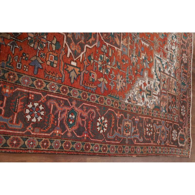 Hand Knotted Oriental 100% Wool Carpet Traditional Medallion Red Heriz Area Rug - 12' 8'' X 9' 9''