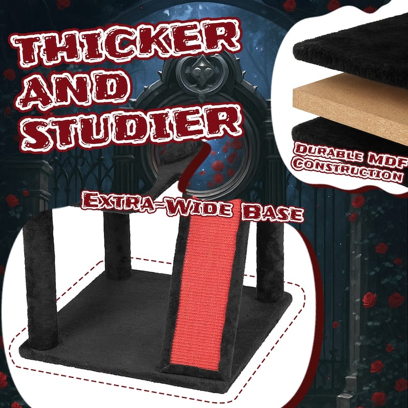 42" Gothic Cat Tree with Red Black Condo and Sisal Scratching Posts Ladder and Spider Toy