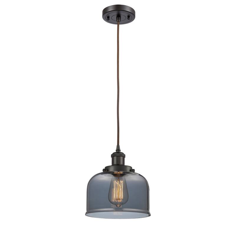 Innovations Lighting Large Bell 8" Wide Mini Pendant - Cord Hung - Oil Rubbed Bronze / Plated Smoke