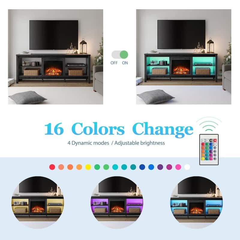 Wood Fireplace TV Stand for 75 Inch TV Entertainment Center, 70 Inch