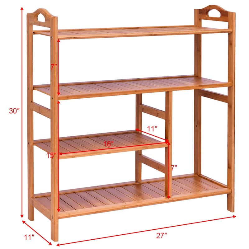 Gymax 4 Tier Multifunction Bamboo Shoe Rack Boot Tower Shelf Storage - See Details
