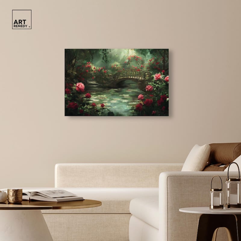 Rose Garden Bridge Canvas by Art Remedy, Gallery Wrapped