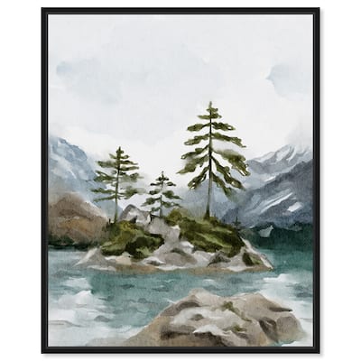 Art Remedy Cold Winter Lake Framed Landscape 1 Piece Canvas Wall Art Watercolor Style