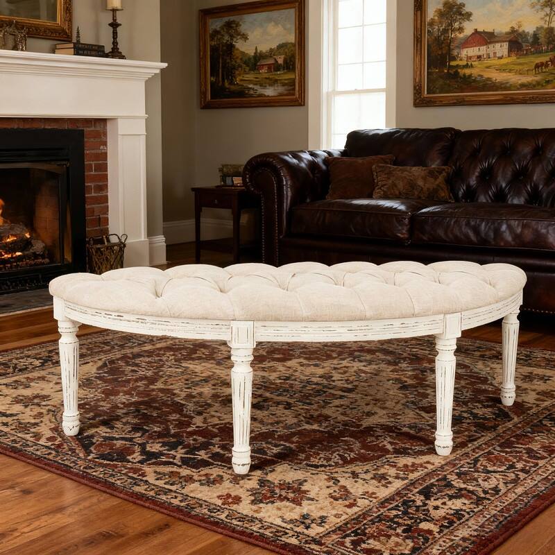 Linen Upholstered Bench - Ivory