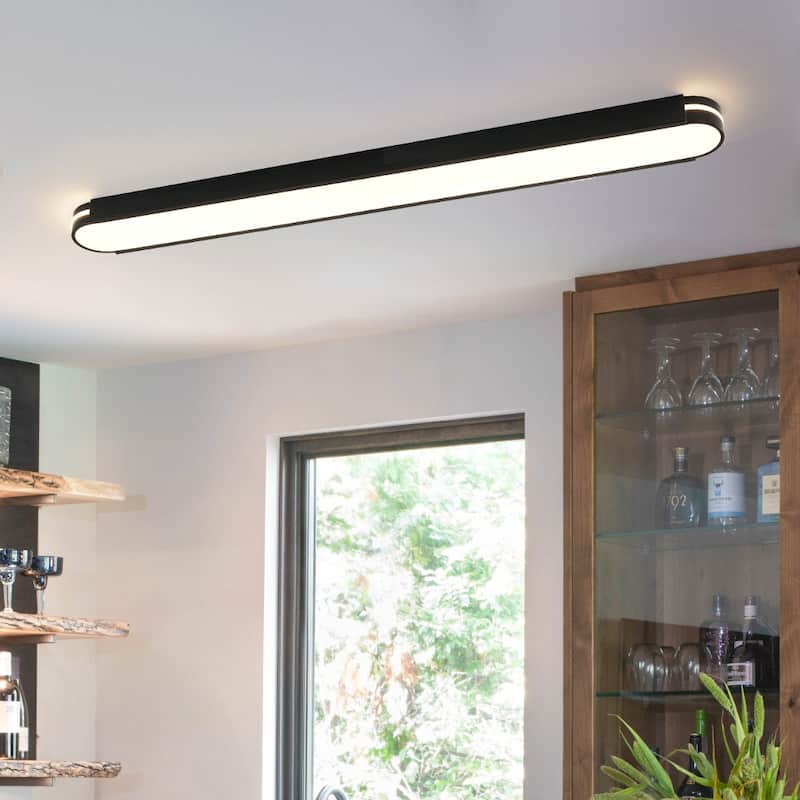 Modern Dimmable LED Long Oblong Flush Mount Ceiling Light 31.5in - Black - 47.2 Inches