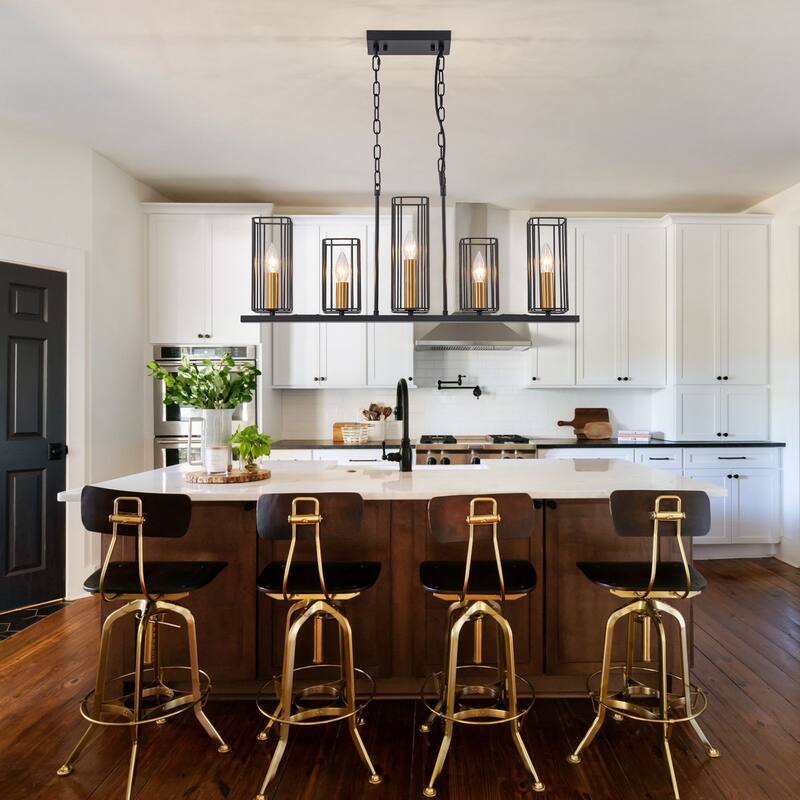 Farmhouse Chandelier Black and Gold Pendant Light for Kithchen Island