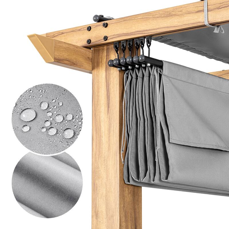 10 ft. x 10 ft. Wood Grain Aluminum Outdoor Pergola with Retractable Shade Canopy
