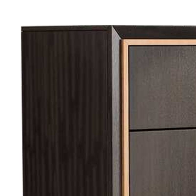 Yada Tall Dresser Chest, 5 Drawers, Espresso Brown Solid Wood, Gold