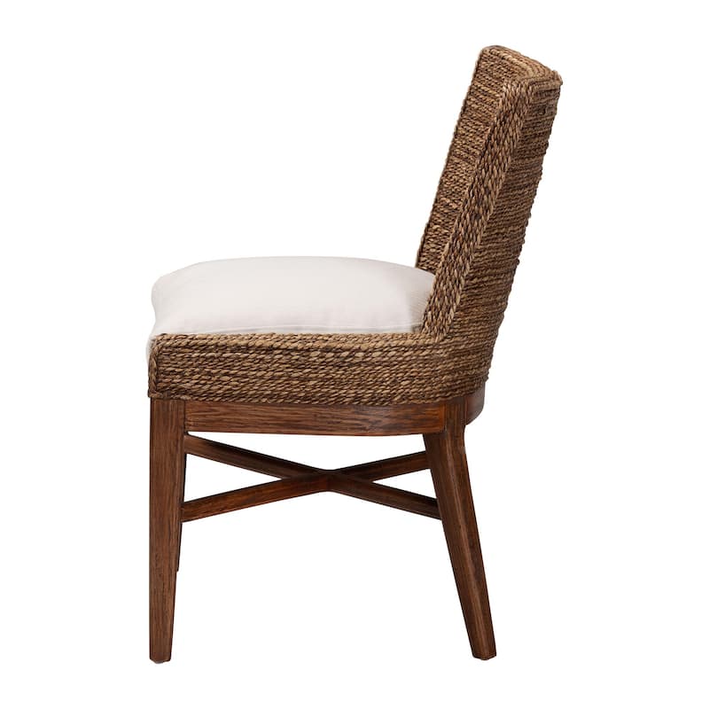 Ridley Seagrass Dining Chair with Mahogany Wood Frame - Coastal Accent Chair with Woven Square Back and Cushioned Seat