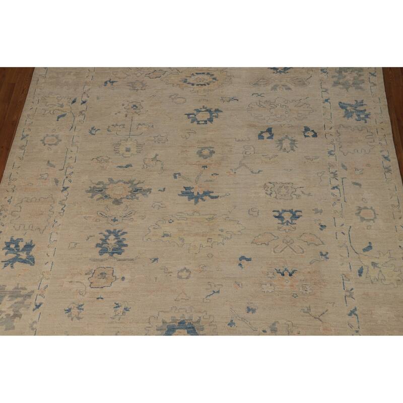 Beige Oriental Oushak Turkish Area Rug Hand-Knotted Wool Carpet - 8'0"x 9'8"