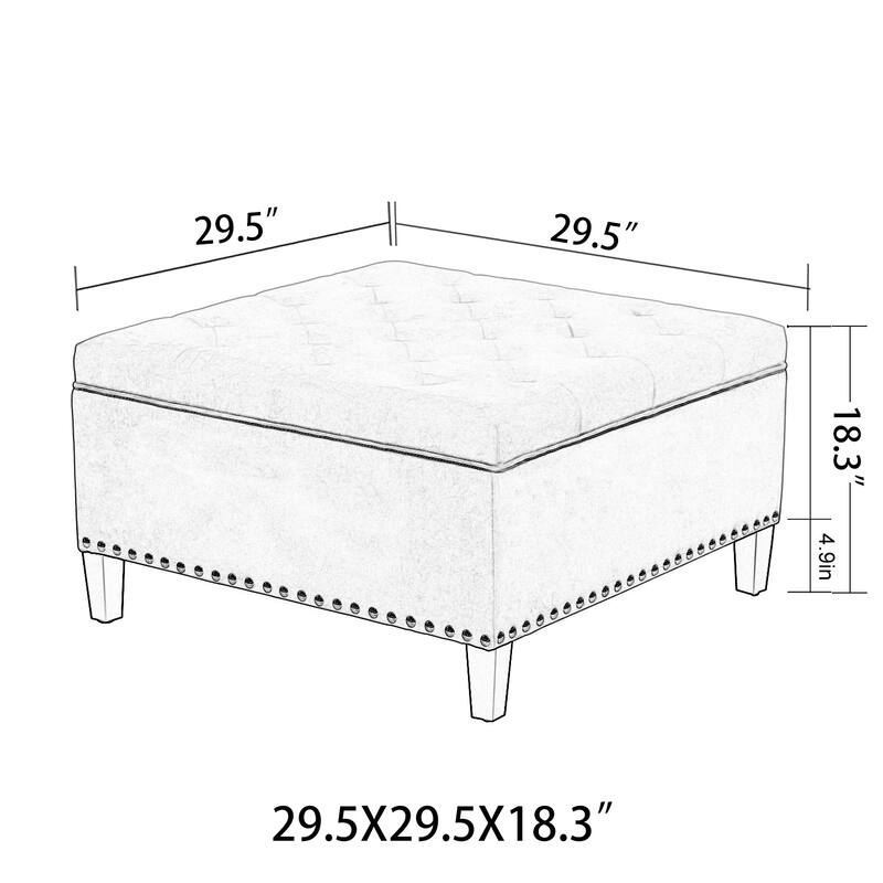 Adeco Large Square Footstool Fabric Storage Ottoman Bench