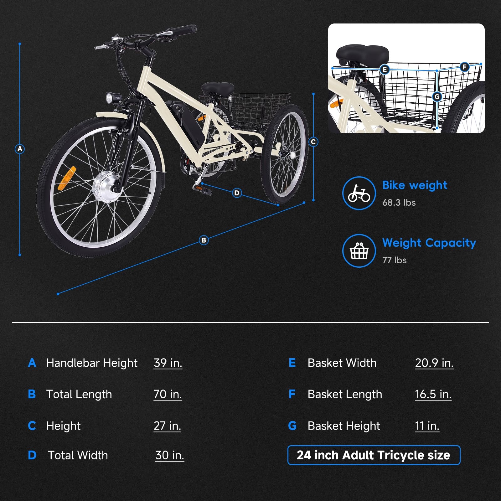 Electric Tricycle for Adults 24 26 3 Wheel Mountain Electric Bicycle with Basket On Sale Bed Bath Beyond 40724943