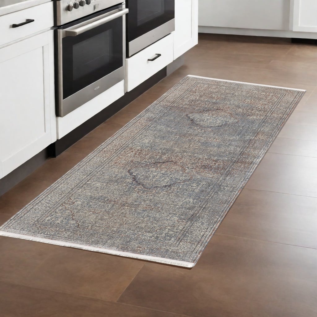 Wejo Power Loomed Floral Traditional Stain Resistant Low Pile with Fringe Area Rug By HomeRoots - 8' Runner