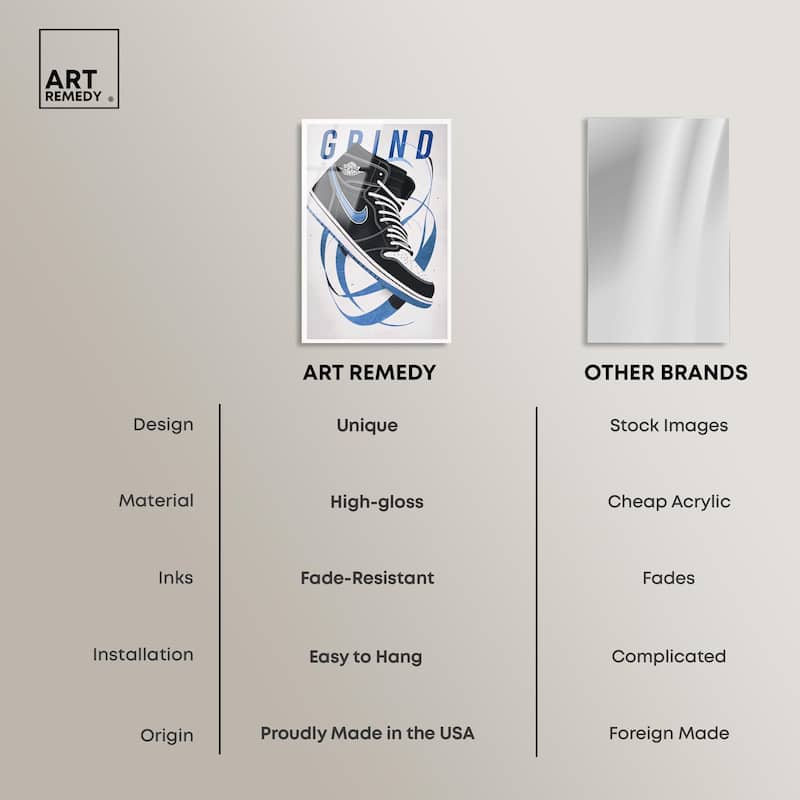 Blue Ribbon Sneaker Acrylic by Art Remedy, Ready to Hang