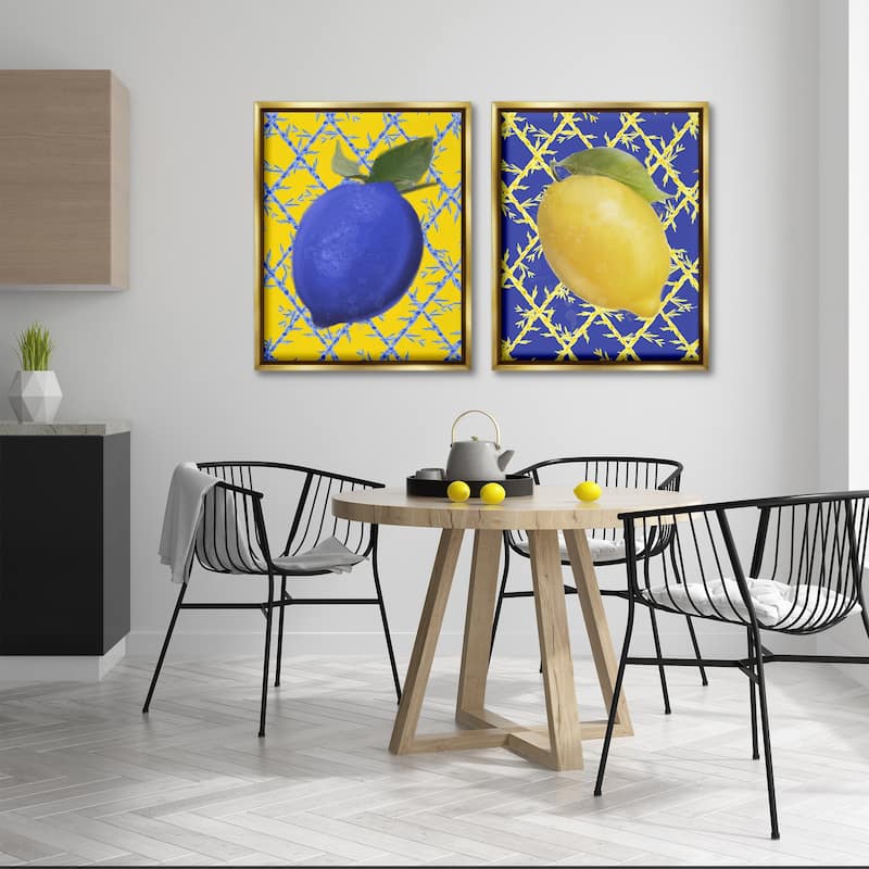 Stupell Bold Blue & Yellow Lemons Framed Floater Canvas Wall Art Design By Matthew Piotrowicz (Set of 2)