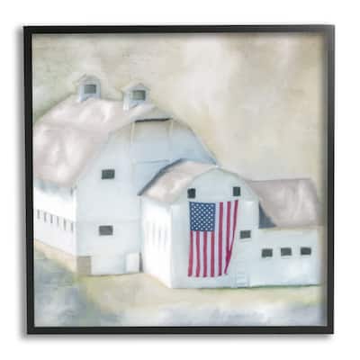 Stupell American Flag White Farmhouse Barn Rural Countryside Framed Wall Art - Multi-Color