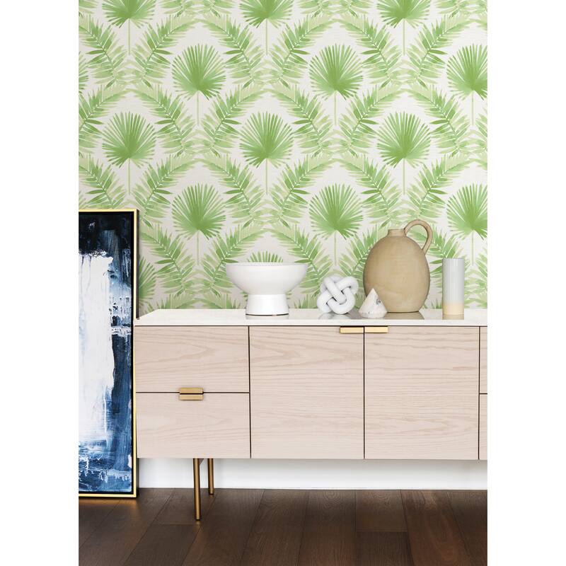 A-Street Prints Calla Green Painted Palm Wallpaper