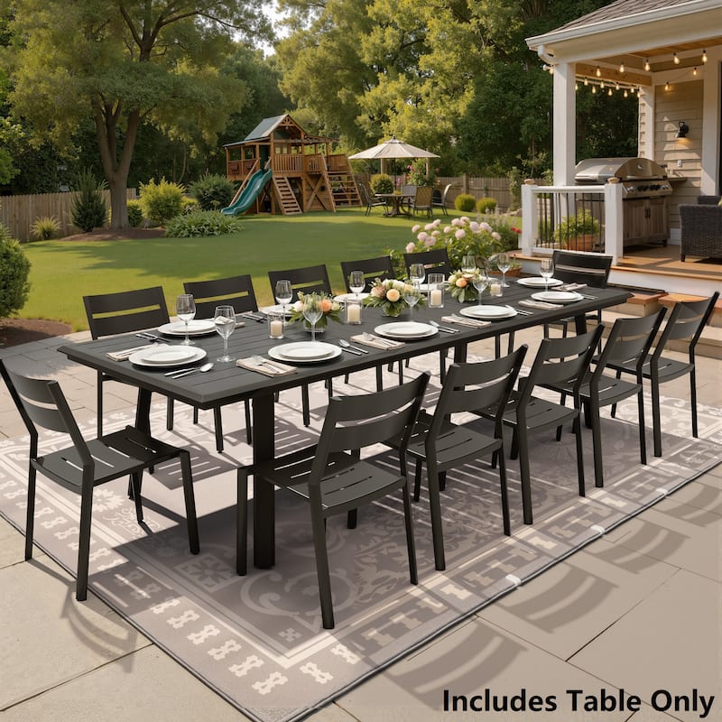 Crestlive Products Outdoor All-Weather Aluminum Rectangle Patio Dining Table with Umbrella Hole