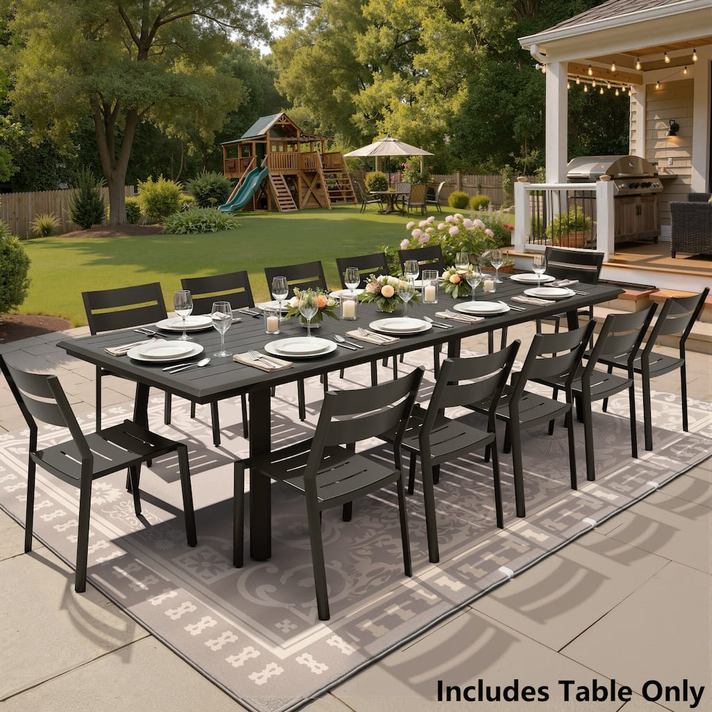 Crestlive Products Outdoor All-Weather Extra-Long Aluminum Rectangle Patio Dining Table with Umbrella Hole for 8-12 Person