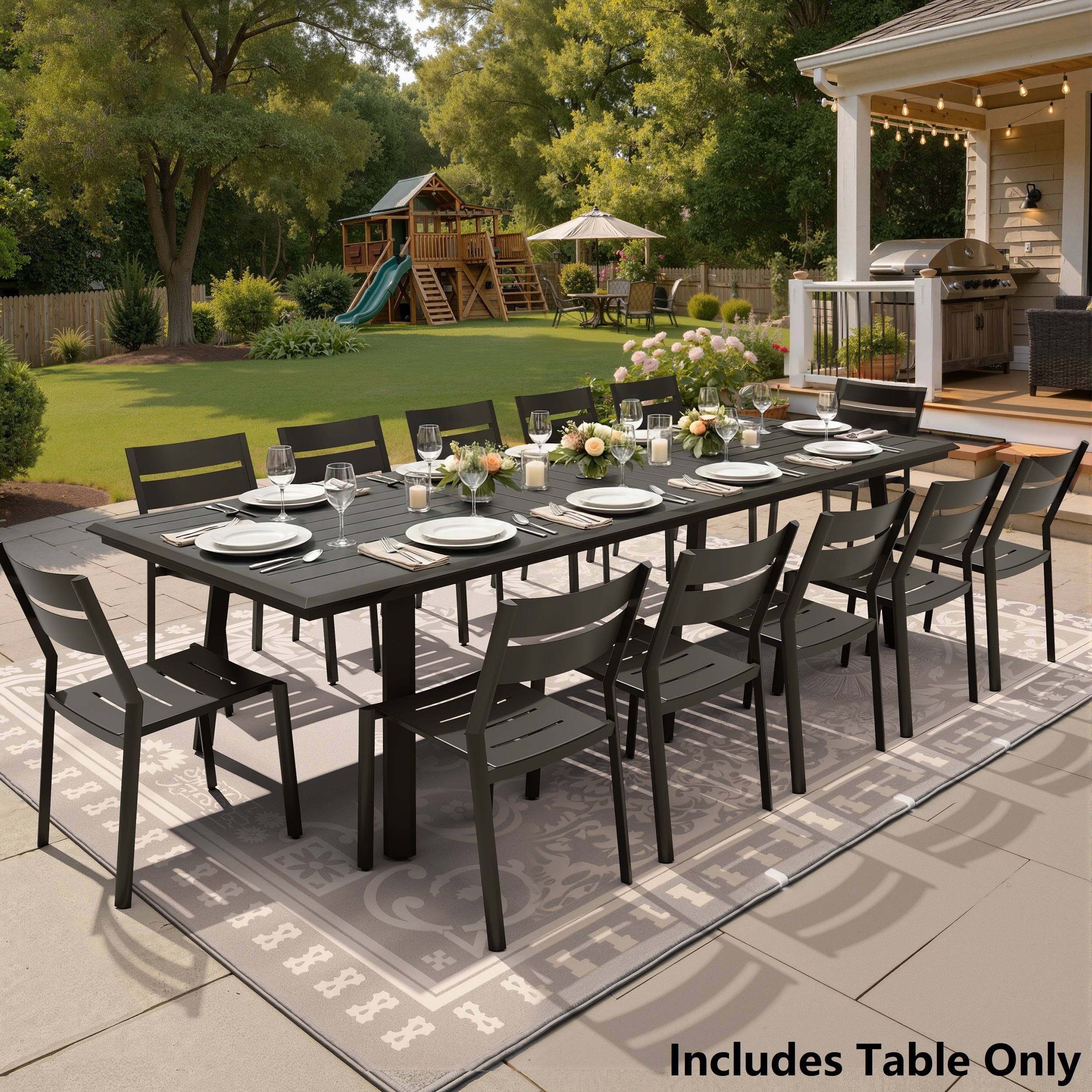 Crestlive Products Outdoor All-Weather Extra-Long Aluminum Rectangle Patio Dining Table with Umbrella Hole for 8-12 Person