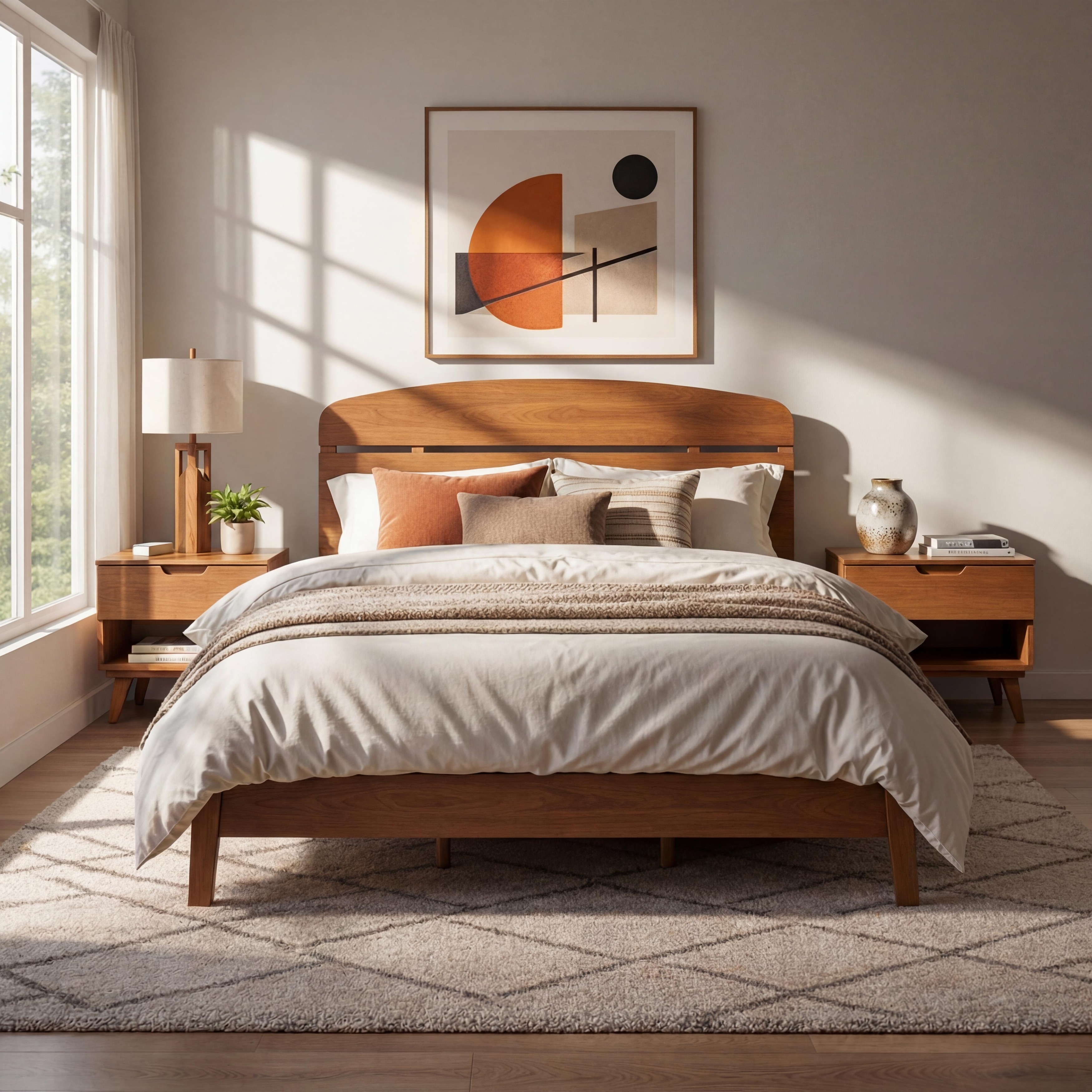 Christopher Knight Home - Anthera Modern 3-Piece Bedroom Set, Wood Curved Platform Bed & Two Nightstands with Open Shelves
