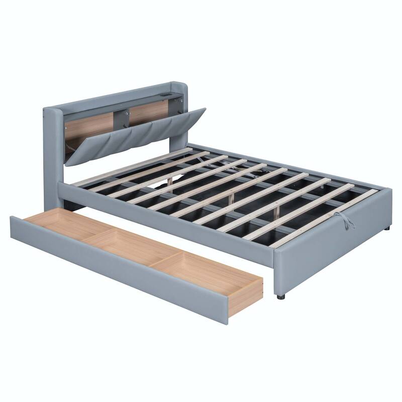 Twin XL Size Upholstered Platform Bed with Hydraulic Storage System