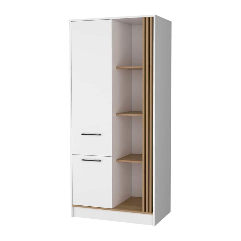 Pekin Modern Wardrobe Organizer with Shelves and Rod, Natural Oak