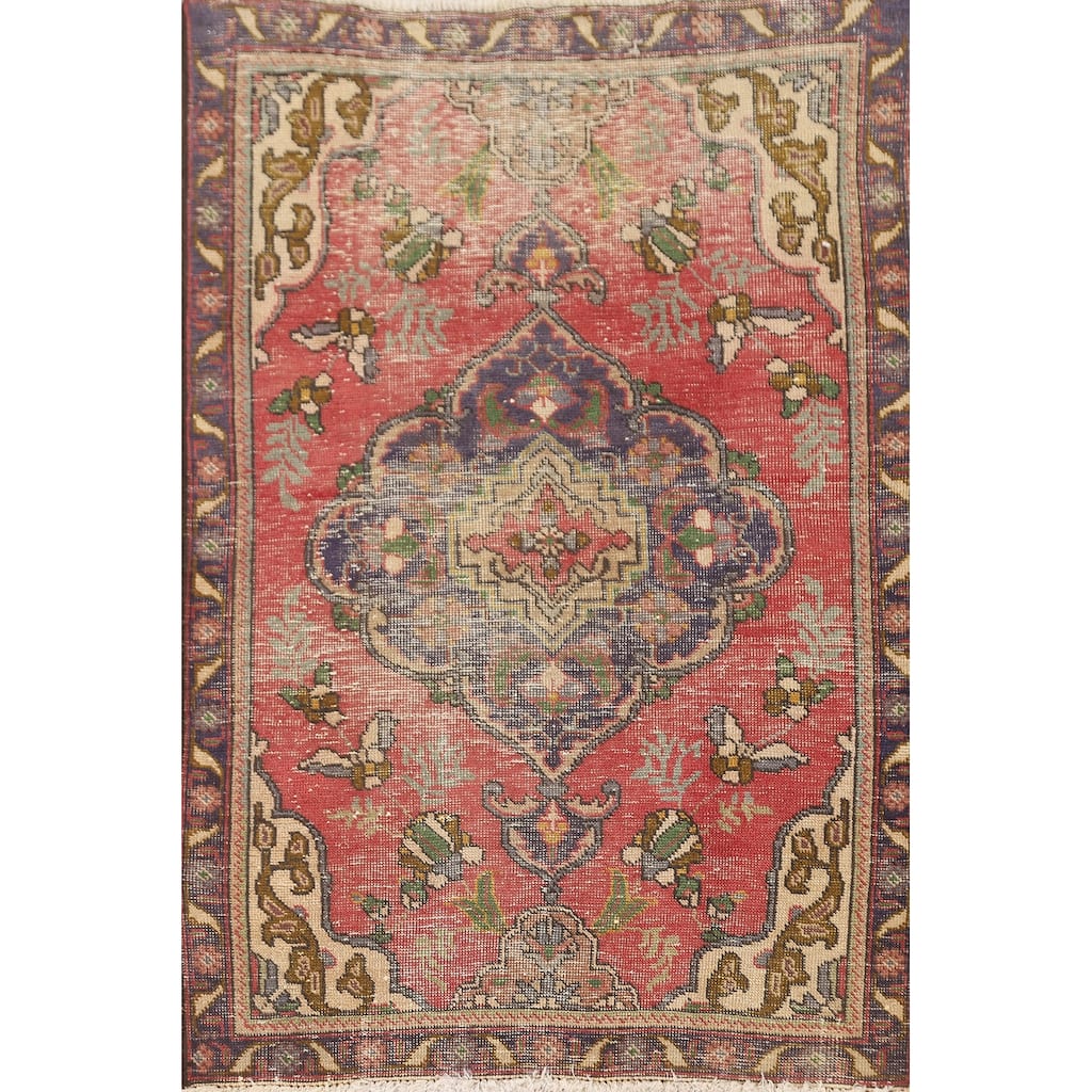 Hand Knotted Oriental 100% Wool Carpet Traditional Floral Pink Tabriz Area Rug - 4' 10'' X 3' 2''