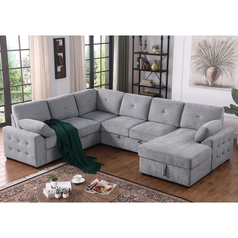 Convertible Pull-out Sectional Sofa Loveseat Sleeper with Storage and Pillows